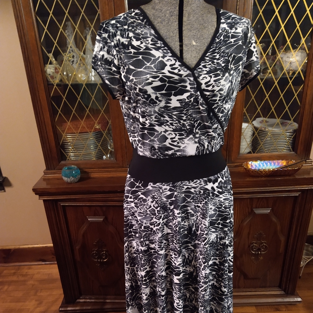 Size S Reina black an white animal print dress - Picture 3 of 16
